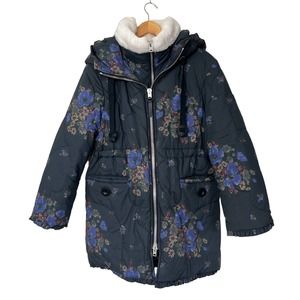 Coach‎ Eiderdown Floral Printed Puffer Hooded Sherling Trim Jacket